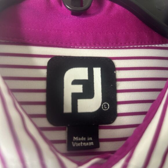 Foot Joy Men’s L Polo Golf Performance Pink Striped Logo Country Club - Picture 5 of 9